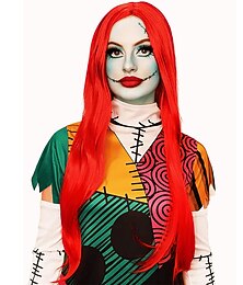 olcso --piros paróka Sally rémálom karácsony előtt cosplay, valósághű élénkpiros hosszú paróka nőknek férfi anime parókák