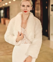cheap -Faux Fur Wraps Shawls Women's Wrap Pure Elegant Long Sleeve Terylene Wedding Wraps With Feathers / Fur For Wedding Fall & Winter