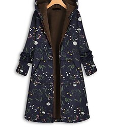 cheap -Women's Fleece Teddy Coat Winter Parka with Hood Fall Flower Print Zipper Casual Jacket Windproof Warm Coat with Pocket Fashion Modern Outerwear Long Sleeve