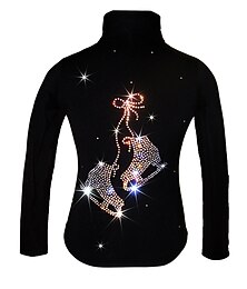 abordables -Chaqueta de lana para patinaje artístico Mujer Chica Patinaje Sobre Hielo Chaqueta Camiseta Negro Elástico Entrenamiento Competición Ropa de Patinaje Mantiene abrigado Cristal / Strass Manga Larga
