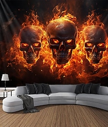 cheap -Halloween Fire Skulls Hanging Tapestry Wall Art Large Tapestry Mural Decor Photograph Backdrop Blanket Curtain Home Bedroom Living Room  Decorations