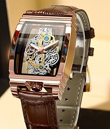 abordables -Hombre Relojes Mecánico Lujo Esfera Grande Moda Negocios Calavera Tourbillon Luminoso IMPERMEABLE Piel Reloj