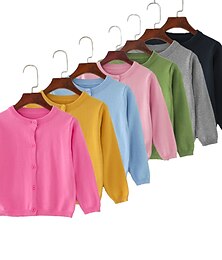 economico -Bambino Da ragazza Cardigan Tinta unica Scuola Manica lunga Attivo Cotone 7-13 anni Primavera Acqua blu Curcuma Polvere scura