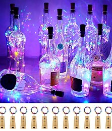 abordables -1/2/6/10pcs botella de vino luces de cadena 2m 20leds con corcho blanco cálido blanco multicolor rojo azul impermeable decoración de la boda de navidad alimentado por baterías