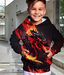 levne -Chlapecké 3D Zvíře Drak Kapuce Pullover Dlouhý rukáv 3D tisk Podzim Zima Módní Šik ven Chladný Polyester Děti 3-12 let Venkovní Ležérní Denní Běžný