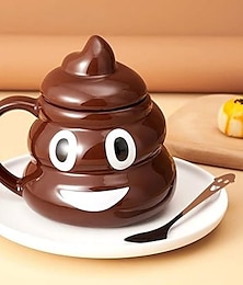 preiswerte -Lustiger Poop-Keramikbecher, Cartoon-Lächeln, Kaffee- und Milchbecher, Porzellan-Wasserbecher mit Handgriffdeckel, Teetasse, Bürotrinkgeschirr