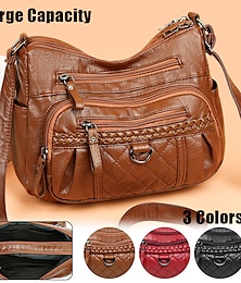 cheap -Women's Crossbody Bag Shoulder Bag Hobo Bag PU Leather Outdoor Daily Holiday Buttons Zipper Large Capacity Waterproof Lightweight Solid Color Black Red Brown