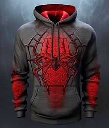 abordables -Hombre Graphic Arañas Sudadera Sudaderas Sudadera Manga Larga Sudadera con capucha Con Capucha Moda Impresión 3D Deporte Festivos Vacaciones Negro Rojo Estampado Bolsillo delantero Primavera & Otoño