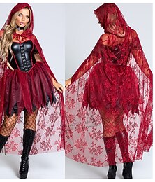 preiswerte -Hexe Rotkäppchen Halloween Kleid Umhang Kapuzencape Walpurgisnacht Sexy Kostüm Erwachsene Damen Karneval Party Einfache Halloween-Kostüme Verkleiden