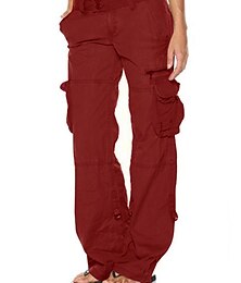Χαμηλού Κόστους -Γυναικεία Παντελόνια με τσέπες Πλατύ Πόδι Τσέπη Μεσαία Μέση Πλήρες μήκος Κρασί Χειμώνας