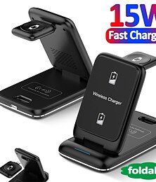 economico -Supporto per caricabatterie wireless veloce pieghevole 3 in 1 da 15 W per iPhone 14 13 12 Pro Max Apple Watch Airpods Pro Stazione di ricarica wireless