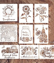 baratos -9 peças estênceis de pintura de girassóis reutilizáveis estênceis de parede estênceis de artesanato diy (tema de flor)