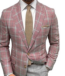 cheap -Men's Blazer Business Formal Evening Wedding Party Fashion Casual Spring &  Fall Polyester Plaid / Check Geometic Pocket Casual / Daily Single Breasted Blazer Yellow Red Purple Green