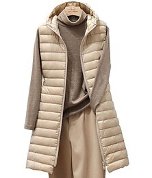 economico -Women's Quilted Vest Winter Sleeveless Puffer Coat Fall Lightweight Windproof Warm Gilet Zipper Hoodied Coat Fashion Daily Street Outerwear Grey