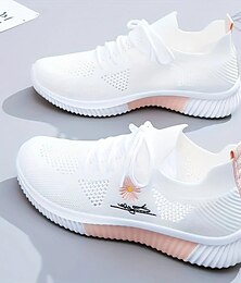 billiga -Dam Sneakers Plusstorlekar Flyknit skor Utomhus Dagligen Färgblock Sommar Platt klack Rundtå Mode Sportig Ledigt Löpning Promenad Flygande vävning Snörning Svart Rosa Blå