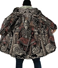 billiga -Herr Totem Vinterkappa Fleece-jacka Kappa Varm Andningsfunktion Bekväm Vintage Abstrakt Sport & Utomhus Dagliga kläder Utekväll Dragkedja Ficka Mönster Höst vinter Luvtröja Långärmad Brun