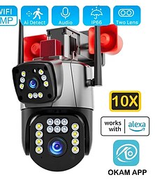 voordelige -evkvo 5mp dual lens draadloze beveiligingscamera's 10x digitale zoom kleur nachtzicht 2-weg audio ptz afstandsbediening auto tracking vooraf ingestelde punten & cruisefuncties voor huisbeveiliging