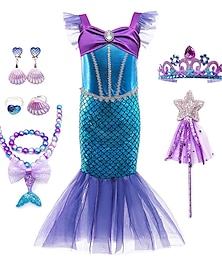 cheap -The Little Mermaid Little Mermaid Mermaid Tail Aqua Princess Dress Theme Party Costume Girls' Movie Cosplay Cosplay Halloween Purple Halloween Carnival Masquerade Dress Accessory Set
