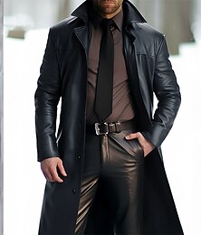 preiswerte -Herren Kunstlederjacke Wintermantel übergangsjacke Trenchcoat Büro & Karriere Alltagskleidung Winter PU Thermowarm Winddicht Oberbekleidung Bekleidung Mode Aufwärmen Einfach Tasche Revers Einreihig