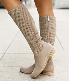 abordables -Botas altas de ante perforado para mujer con cremallera: calzado elegante y transpirable para salidas informales y moda primaveral
