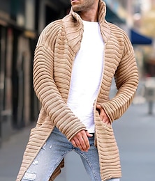 abordables -Homme Gilet Cardigan Pull Veste A côtes Tricoter Tunique Tricoté Plein Mao Guêtres Moderne contemporain Usage quotidien Sortie Vêtement Tenue Hiver Kaki M L XL