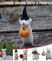 abordables -Souris d'Halloween avec citrouille, souris de Noël avec un cadeau, jolie souris en feutre, souris à feutrer à l'aiguille, souris d'anniversaire, kit de feutrage à l'aiguille, pack de kit de bricolage non fini, miniature à feutrer à l'aiguille