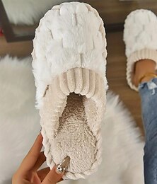 cheap -Women's Slippers Fuzzy Slippers Fluffy Slippers House Slippers Indoor Shoes Daily Indoor Solid Color Winter Flat Heel Round Toe Casual Comfort Minimalism Faux Fur Loafer White Pink Green