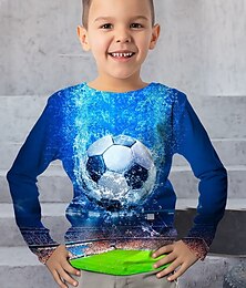billiga -Pojkar 3D Fotboll T-shirt Långärmad 3D-tryck Höst Vinter Sport Mode Streetwear Barn 3-12 år Utomhus Ledigt Dagligen Normal