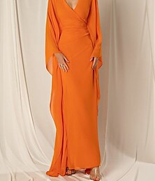 abordables -Robe de soirée en plage fourreau élégante robe formelle automne longueur cheville manches longues encolure en V chiffon avec volants froncés 2025