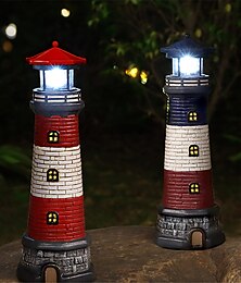 abordables -faro vintage jardín al aire libre impermeable resina solar decoración del faro luz del patio luz del paisaje proyección de luz punto de luz