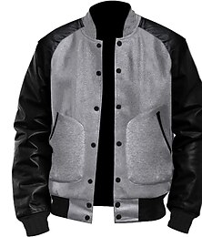 cheap -Men's Bomber Jacket Varsity Jacket Outdoor Daily Wear Leather Sleeved Spring &  Fall Plain Fashion Streetwear Stand Collar Short Black White Light Grey Dark Gray Jacket