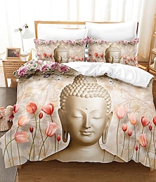 economico -set di biancheria da letto copripiumino con stampa modello buddha copripiumino con 1 copripiumino o copripiumino con stampa, 2 federe per letto matrimoniale/queen/king