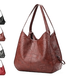 cheap -Women's Shoulder Bag Hobo Bag PU Leather Outdoor Office Shopping Large Capacity Solid Color claret Red Brown Black