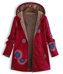 preiswerte -Damen Winterjacke Outdoor Valentinstag Strasse Herbst Winter Mantel Regular Fit Windundurchlässig warm halten Stilvoll Moderne Minimalistisch Jacken Langarm Geometrisch Bedruckt Mit Taschen Schwarz