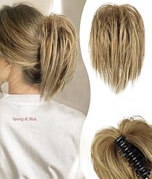cheap -Claw Clip Messy Bun Hair Piece Short Straight Hair Ponytail Bun Extensions Blonde Hair Bun Synthetic Claw Clip on Hairpieces Fake Hair Bun Extensions for Women Girls-Blonde