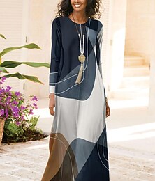 olcso -Női Maxi Ruhák Vintage Bohém A-vonalú Ruha Kerek Nyakú Hosszú Ujjú Hétköznapi Ringató Ruha Átálló Ruha Divat Streetwear Modern Kültéri Napi Dátum Szabványos Fit Színblokk Vörös Kék Lila Ősszel Téllel