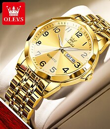 abordables -Reloj de Cuarzo para Hombre OLEVS Reloj de Negocios de Moda Minimalista con Calendario Fecha Semana Impermeable Reloj de Acero