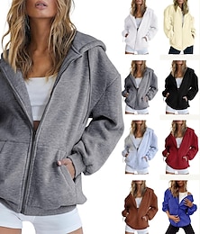 cheap -Women's Hoodie Jacket Drawstring Long Sleeve Hoodie Athletic Athleisure Thermal Warm Breathable Moisture Wicking Running Active Training Walking Sportswear Activewear Solid Colored Black White Light