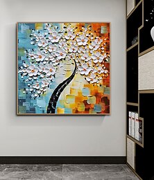 economico -mintura dipinti a mano con texture spessa fiori dipinti ad olio su tela decorazione artistica da parete moderna immagine astratta di albero per la decorazione domestica pittura arrotolata senza