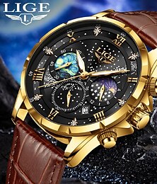 preiswerte -LIGE Herren Quarz uhr Minimalistisch Lässige Uhr Geschäftlich Armbanduhr leuchtend WASSERDICHT Leder Beobachten