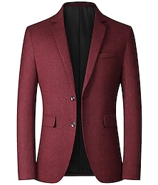 billiga -Herr Kavaj Företag Cocktailfest Bröllopsfest Mode Ledigt Vår & Höst Polyester Slät Knapp Ficka Ledigt / vardag Enkelknäppt Blazer Rubinrött Blå Grå