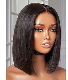 cheap -Bob Wig Human Hair Pre Cut Lace Undetectable Real 5x5 HD Lace Closure Wig Blunt Cut Bob Wig 180 Density  Wig Human Hair Pre Plucked Bleached Knots