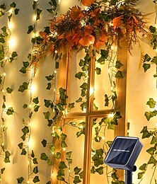 abordables -Guirlande lumineuse solaire à LED de 2 m pour réception de mariage élégante – 8 modes, blanc chaud, étanche IP65, feuilles de lierre suspendues pour cour, décoration murale