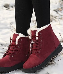 economico -Per donna Stivali Stivali da Neve All'aperto Quotidiano Tinta unica Foderato in Pile Tronchetti Tacco basso Punta Tonda Casual Finta pelle scamosciata Allacciatura Nero Rosso Blu