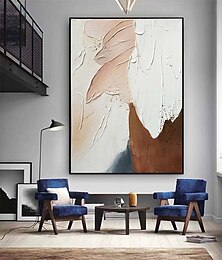 お買い得  -手作り手描き油絵壁アート大オリジナルベージュ抽象絵画グレー絵画モダンピンク油絵ミニマリスト抽象絵画装飾ロールキャンバスフレームなし未伸張