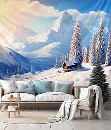 abordables -Tapisserie suspendue au pays des merveilles d'hiver, forêt de neige, art mural, grande tapisserie, décor mural, photographie, toile de fond, couverture, rideau, décoration de la maison, chambre à