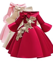 olcso -Gyerekek Lány Party ruha Virágos Háromnegyedes Előírásos Teljesítmény Esküvő Nyakkendő csomó Divat Imádni való Pamut Midi Party ruha Virágos hímzéses ruha Virágos lány ruha Nyár Tavasz Ősz 2-9 év