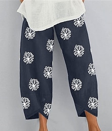 economico -Per donna Gamba larga Pantaloni in cotone e lino Pantaloni Moda Comfort Lunghezza alla caviglia Vita Alta Dente di leone Tasca Elastico in vita Stampato Comodità Traspirabilità Morbido Micro-elastico