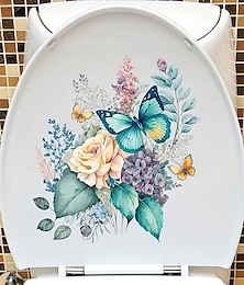 voordelige -grappige bloem vlinder toiletdeksel sticker - waterdichte zelfklevende badkamer decor sticker kamer decor, woondecoratie