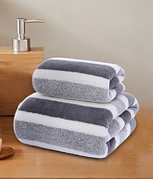 voordelige -bedrukte handdoek badlaken set veelkleurige horizontale strepen